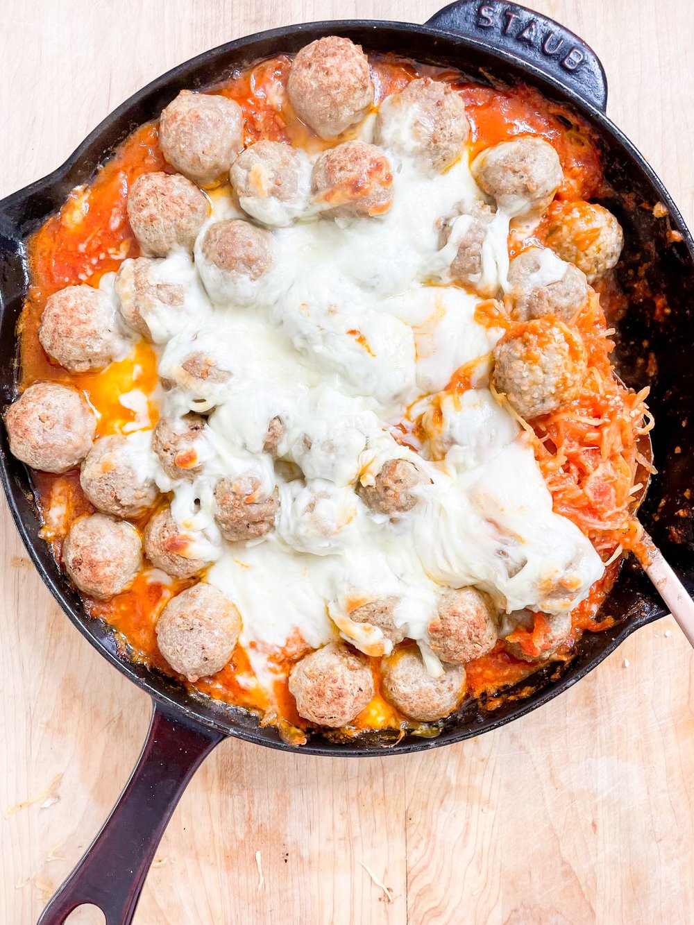 Cheesy Baked Spaghetti (Squash) and Meatballs - Caroline Chambers